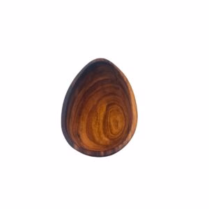 Cuenco de madera con forma de palta tamaño S, vista superior mostrando las vetas naturales.