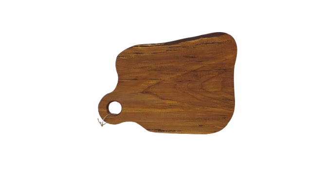 Reverso de tabla de madera nativa de 39 cm para asados, mostrando el patrón natural de sus vetas.