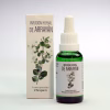 Frasco gotero y caja de infusión herbal de Arrayán (Luma apiculata), Chequén, con ilustración botánica de flores blancas sobre fondo blanco.